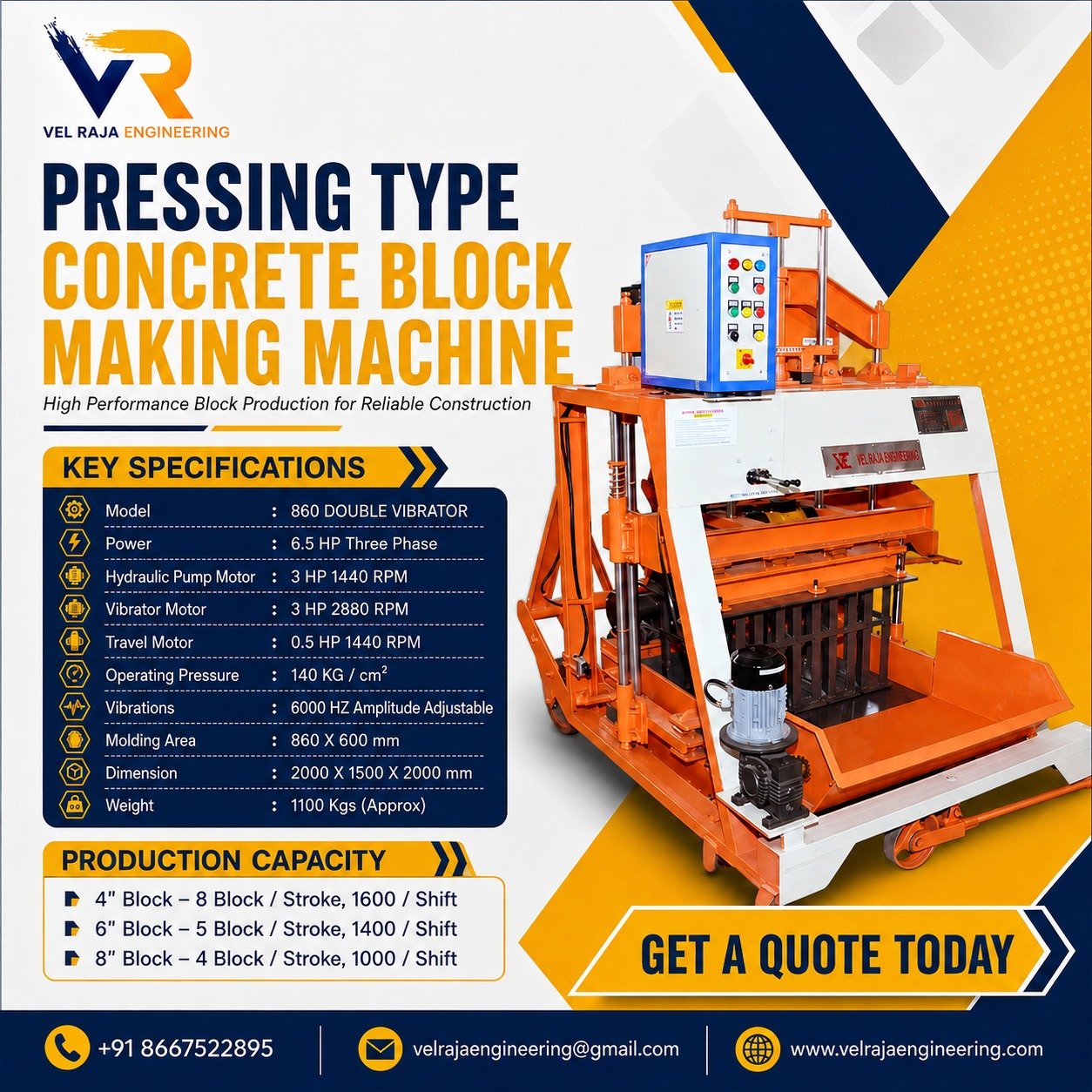 Pressing Type Concrete Block Making Machine Manufacturers in India